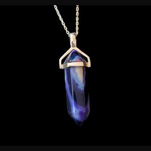 925 Sterling Purple Agate Point Cut Gemstone 37.6mm Pendant 20.5" Necklace